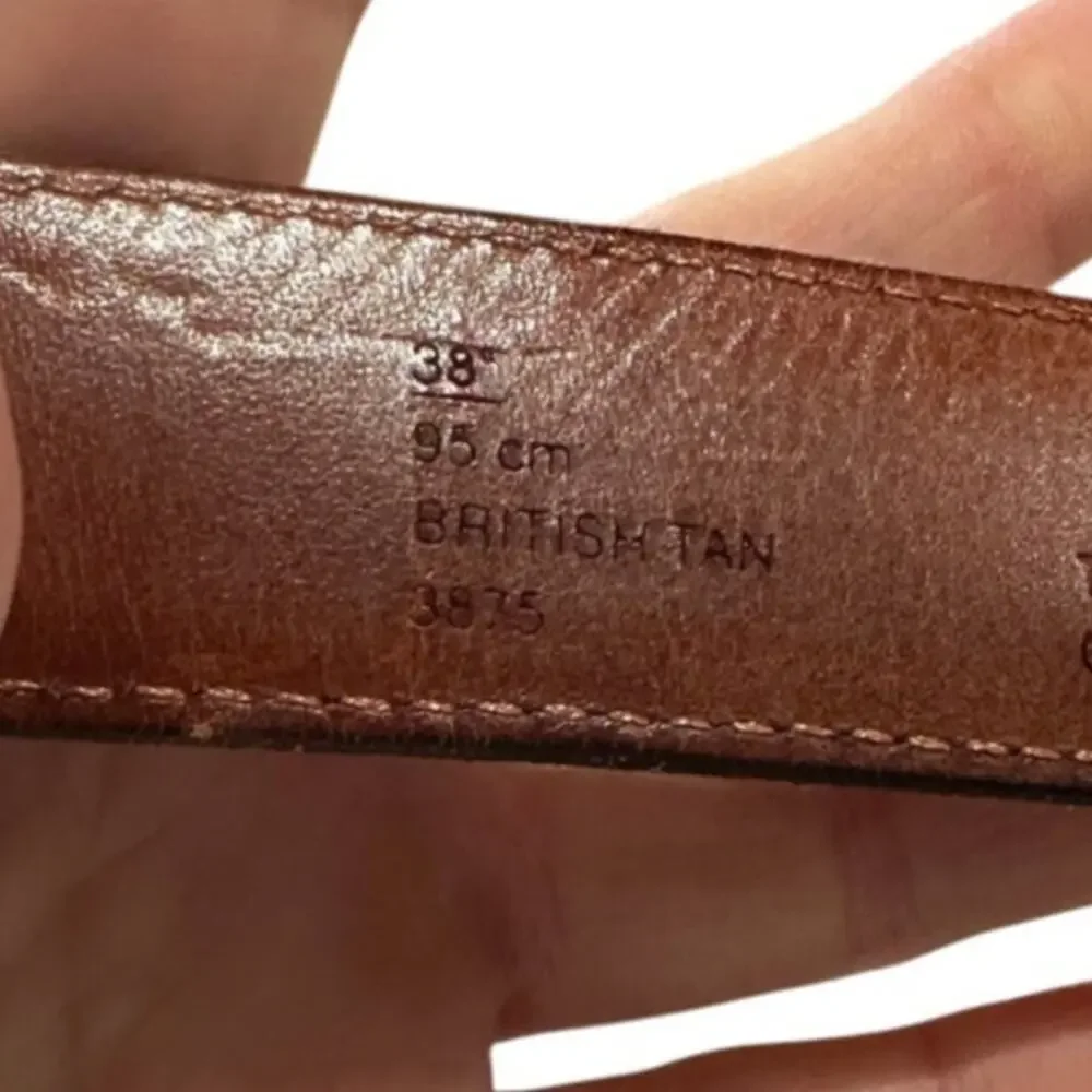 Coach Men's Leather & Brass Handstitched British Tan Dress Belt, Size 38, EUC
